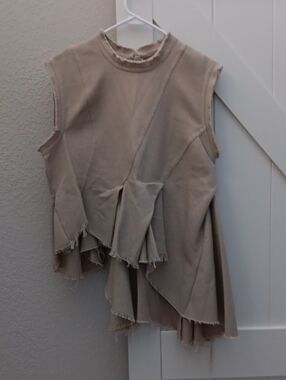 MARQUES ALMEIDA..Beige Woven Sleeveless Top With Asymmetric Hem...LARGE